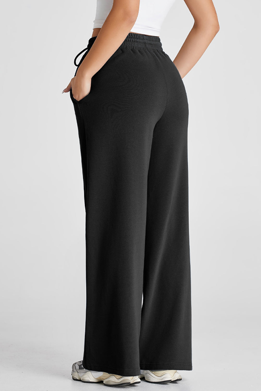 Solid Seam Drawstring Wide Leg Sweatpants by Pretty Bash