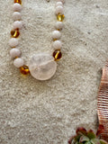 Rose Quartz + Honey Baltic Sea Amber || Rose Quartz Stone Necklace by CanyonLeaf