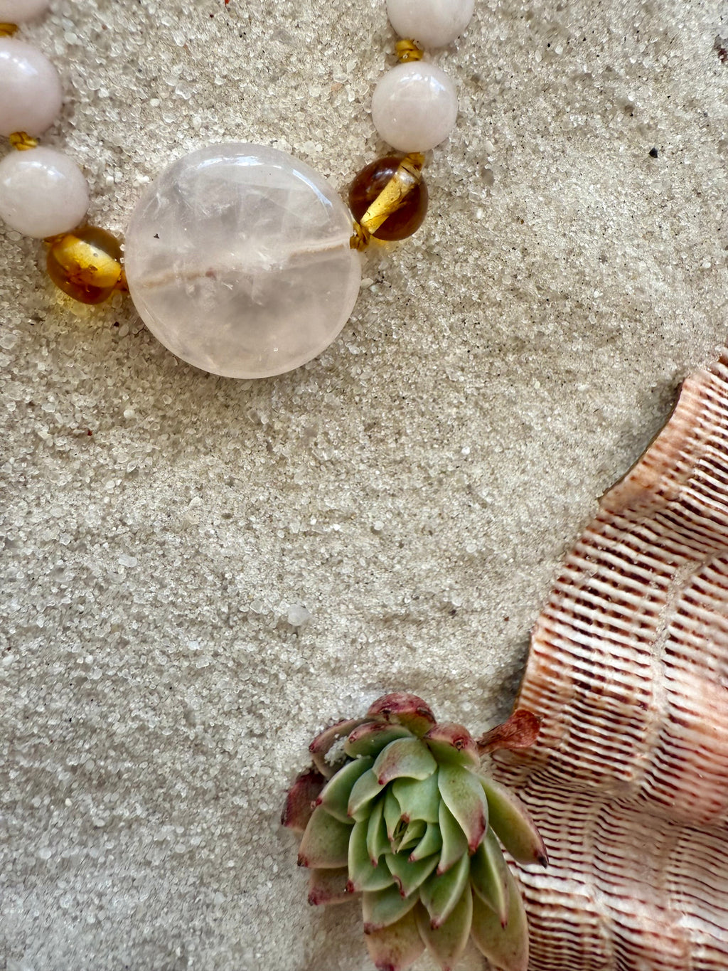 Rose Quartz + Honey Baltic Sea Amber || Rose Quartz Stone Necklace by CanyonLeaf