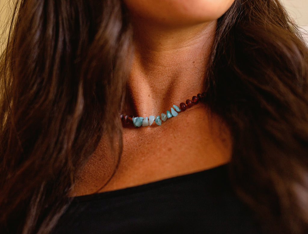 Raw Cognac Baltic Amber + Aquamarine || Necklace by CanyonLeaf
