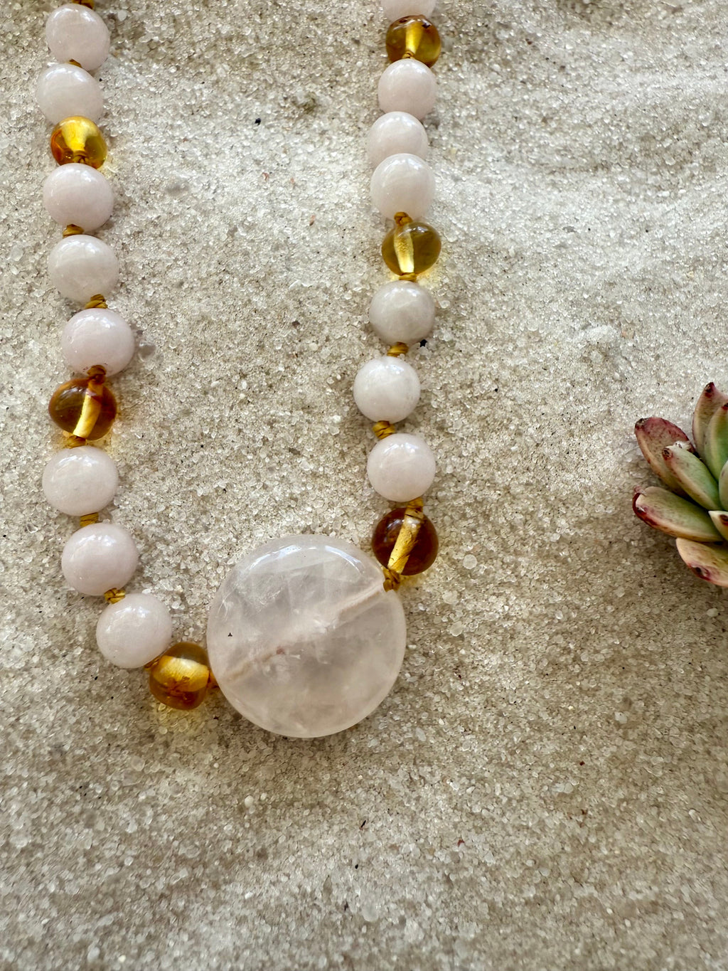 Rose Quartz + Honey Baltic Sea Amber || Rose Quartz Stone Necklace by CanyonLeaf