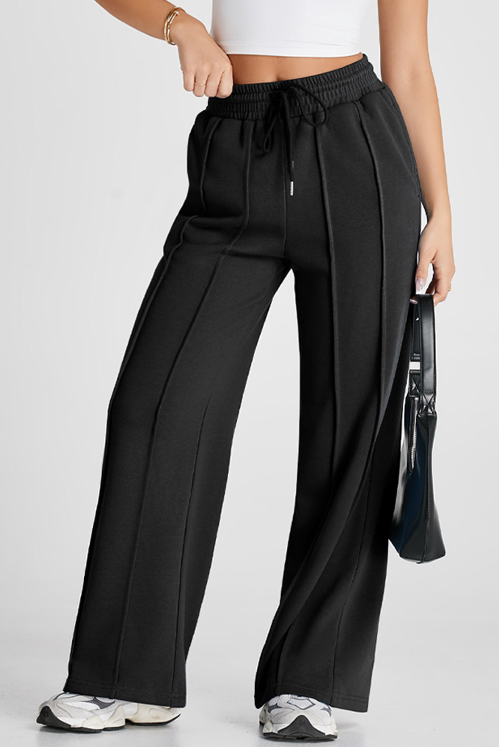 Solid Seam Drawstring Wide Leg Sweatpants by Pretty Bash