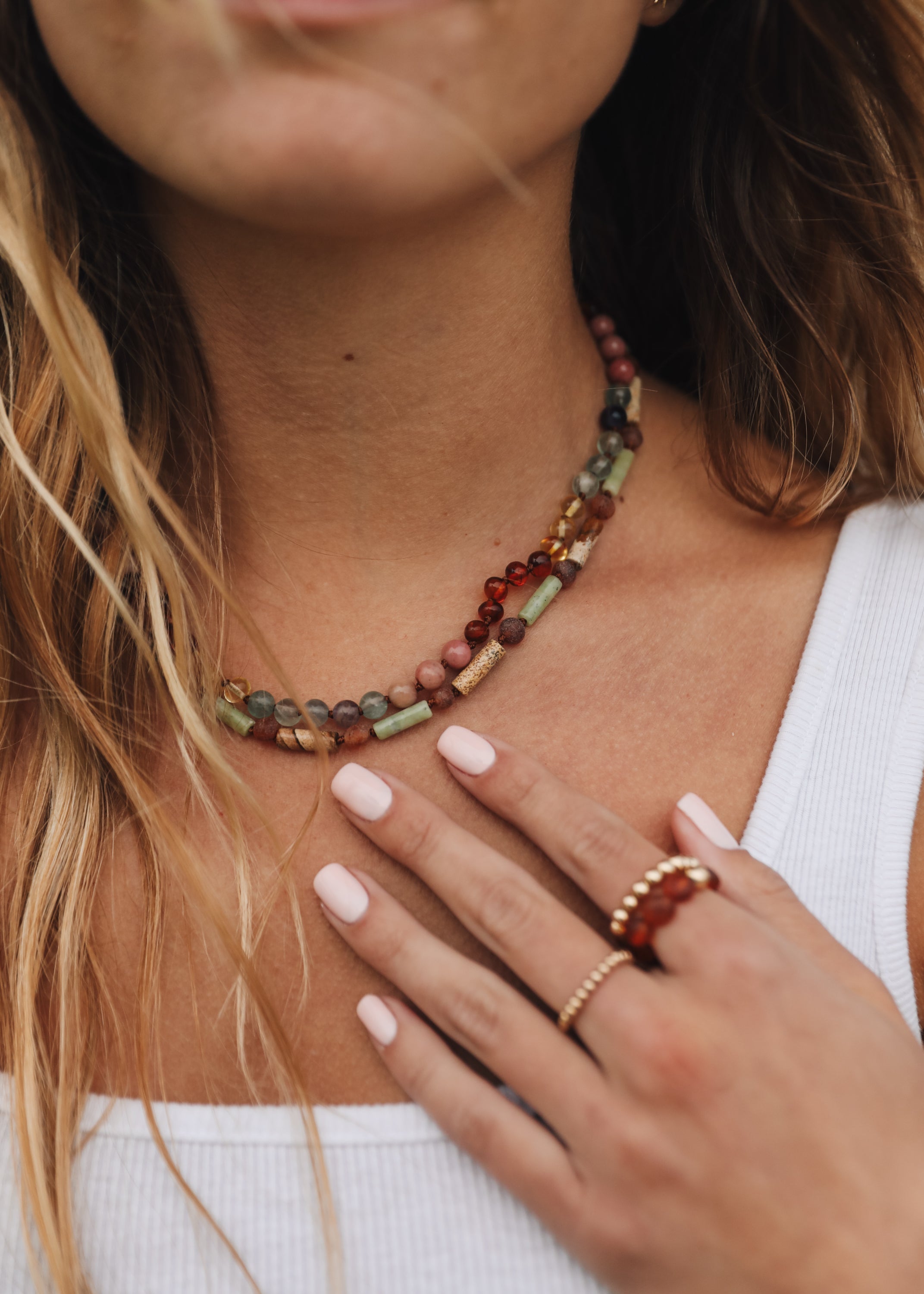 Raw Cognac Baltic Sea Amber + Green Jade + Striped Agate || Necklace by CanyonLeaf
