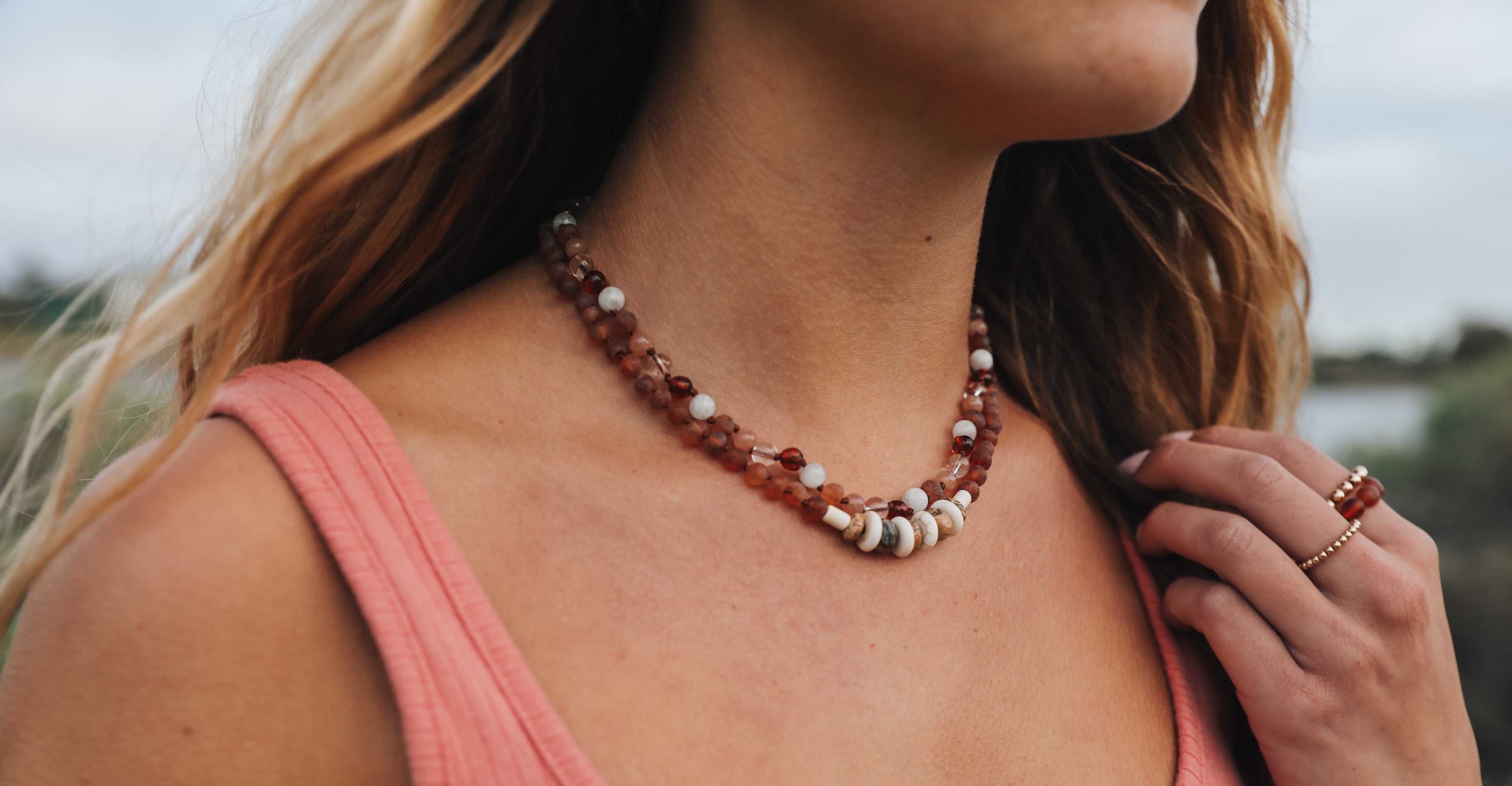 Baltic Sea Amber || Sunstone + Moonstone || Natural Gemstone Necklace by CanyonLeaf