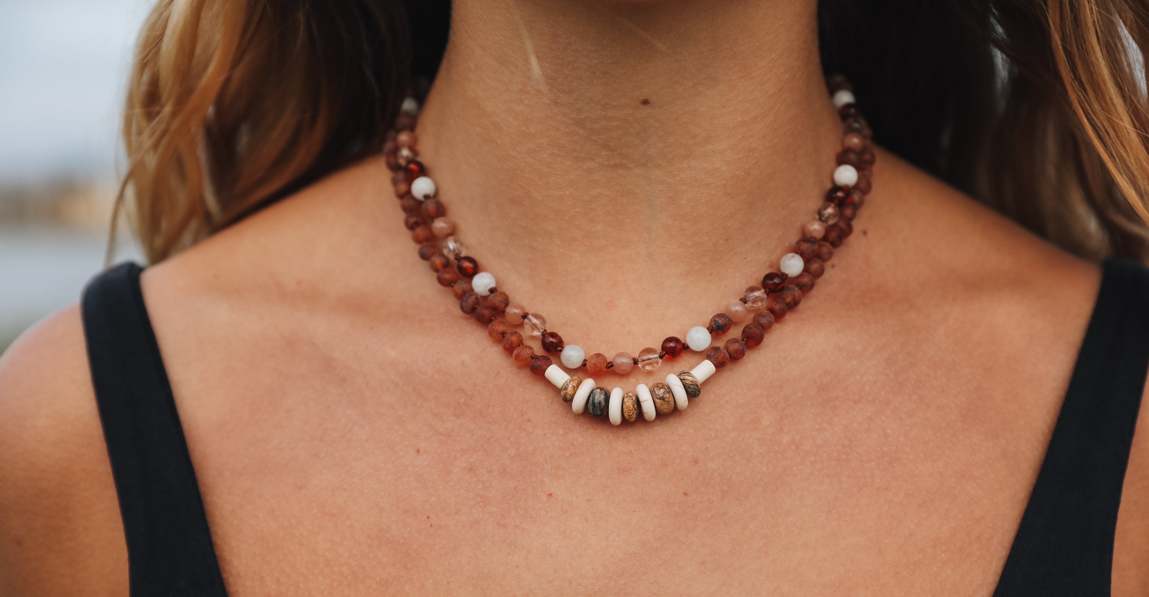 Baltic Sea Amber || Sunstone + Moonstone || Natural Gemstone Necklace by CanyonLeaf