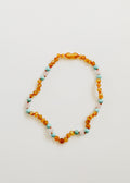 Raw Honey Baltic Amber and Natural Turquoise + Rose Quartz || Necklace