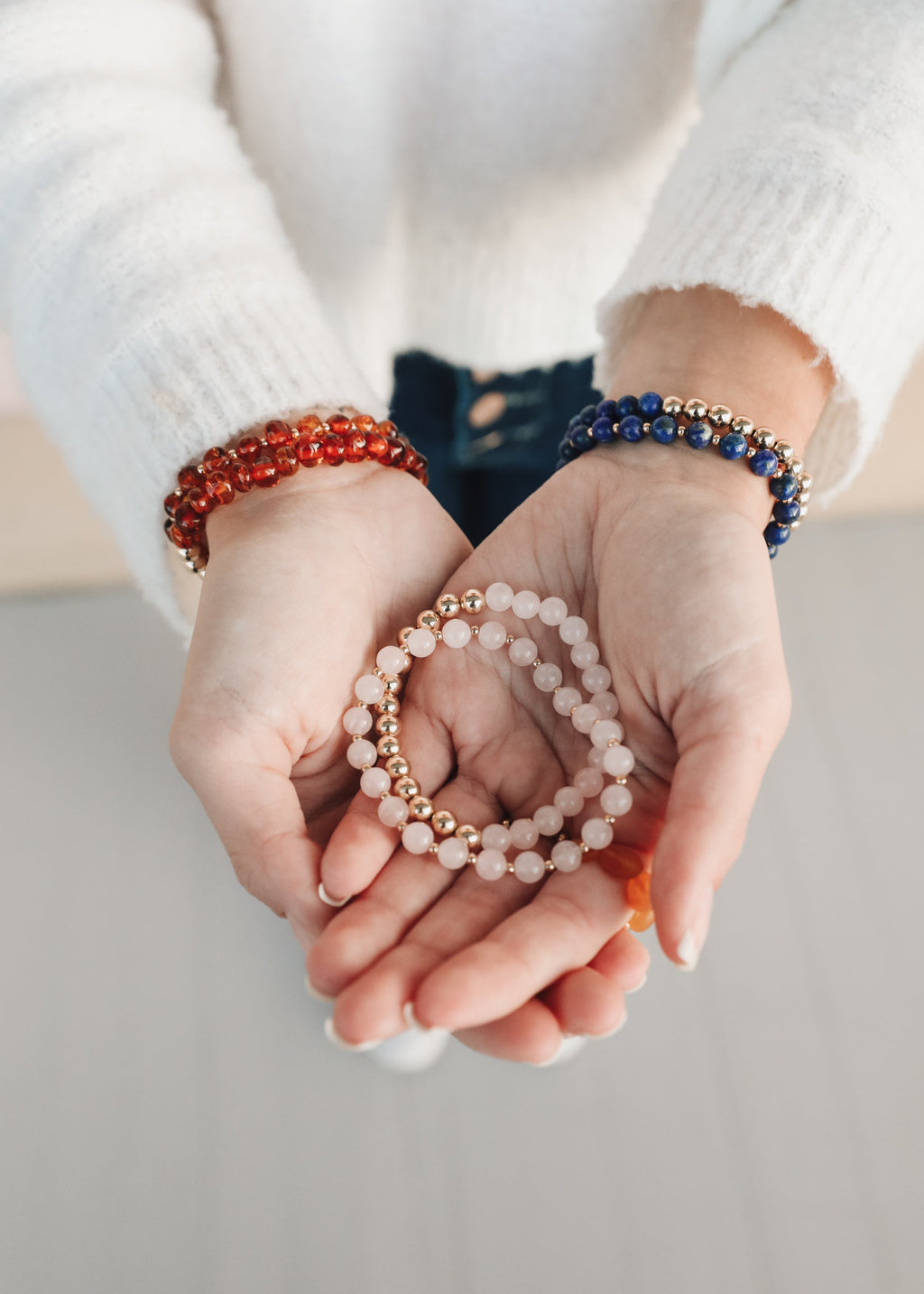 Rose Quartz : 14k Gold Filled Sun + Moon || Stretch Bracelets by CanyonLeaf