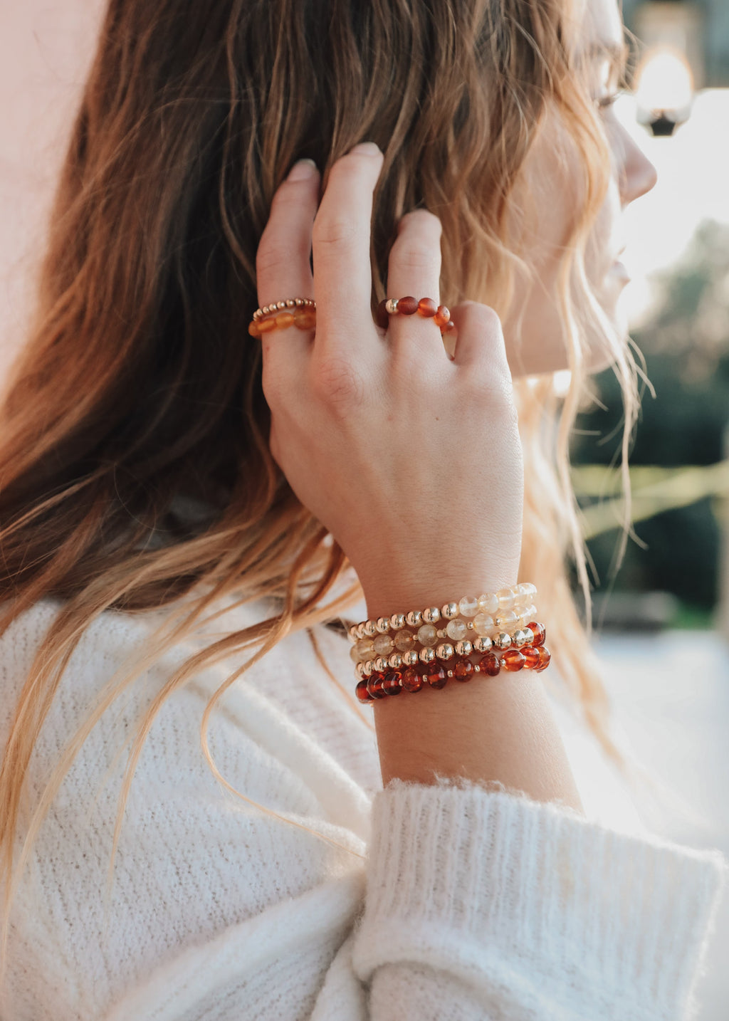 Baltic Sea Amber : 14k Gold Filled Beaded Sun + Moon || Adult Bracelets by CanyonLeaf