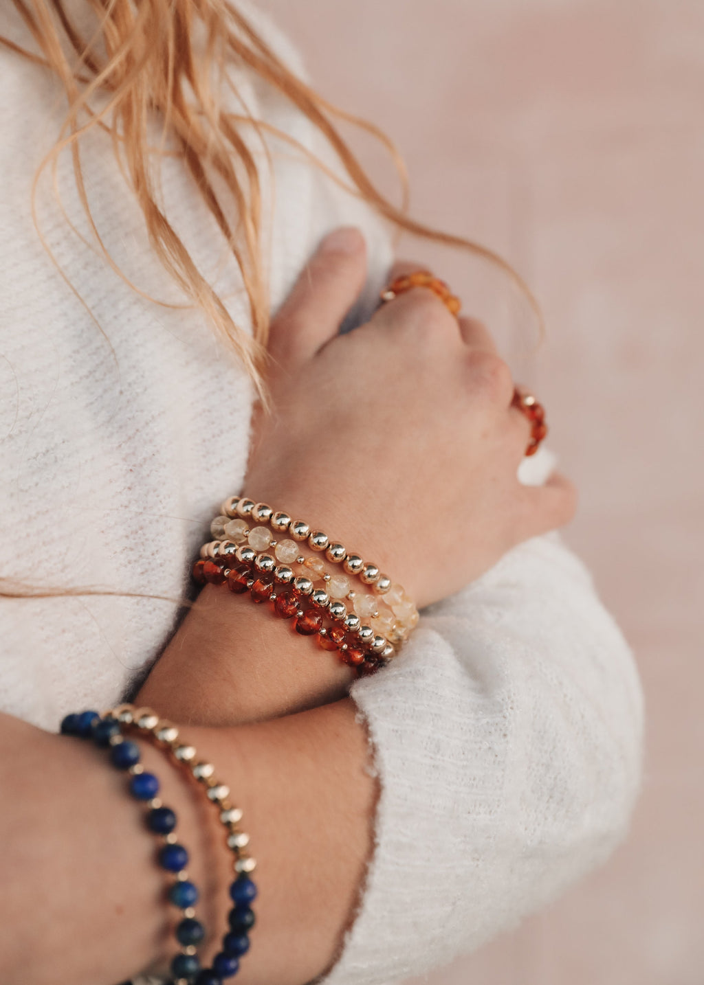 Rose Quartz : 14k Gold Filled Sun + Moon || Stretch Bracelets by CanyonLeaf
