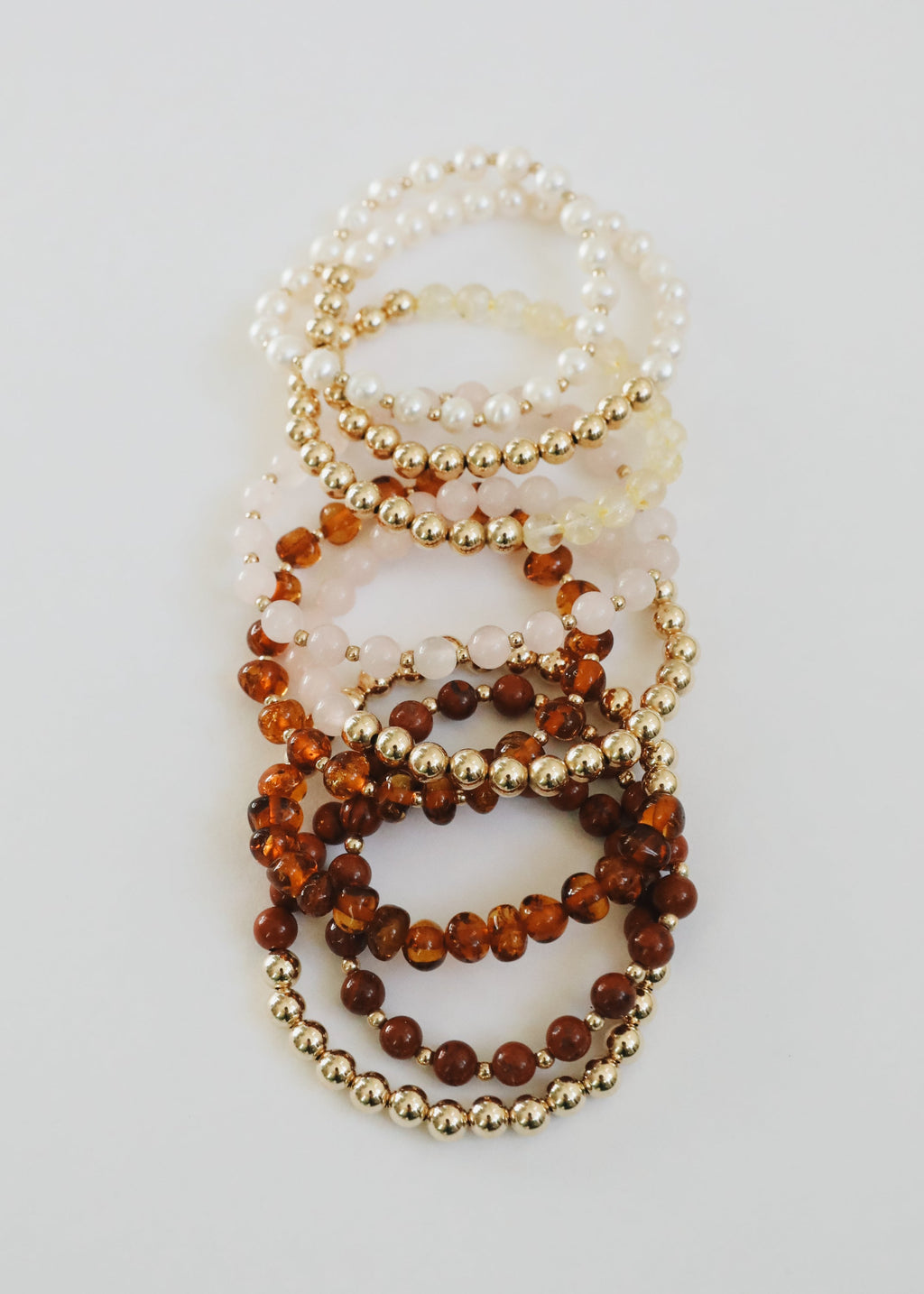 Rose Quartz : 14k Gold Filled Sun + Moon || Stretch Bracelets by CanyonLeaf