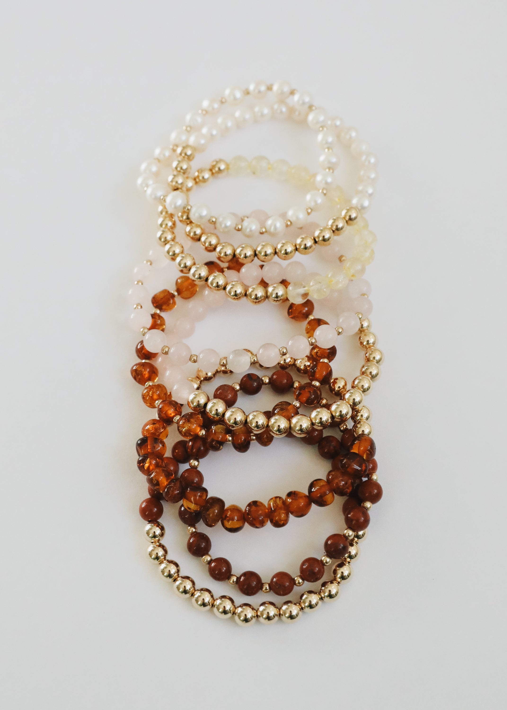 Rose Quartz : 14k Gold Filled Sun + Moon || Stretch Bracelets by CanyonLeaf
