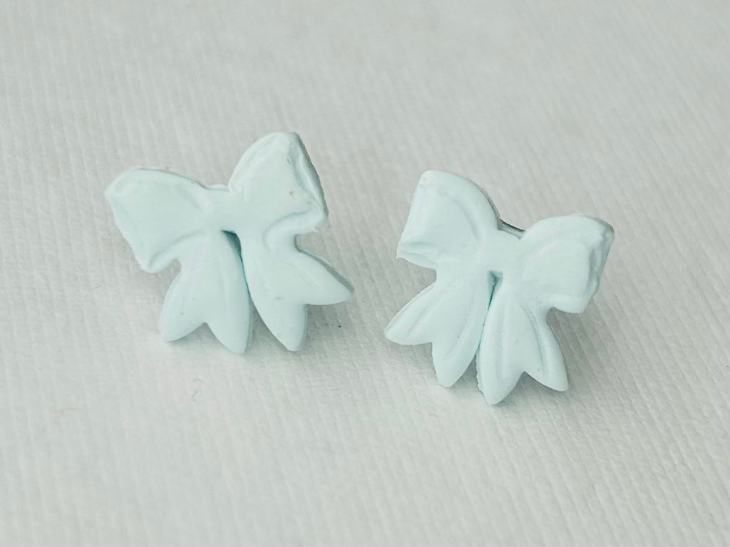 Light Blue Bow Earrings Ribbon Polymer Clay by West Cove