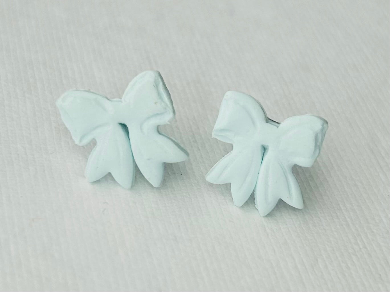 Light Blue Bow Earrings Ribbon Polymer Clay by West Cove