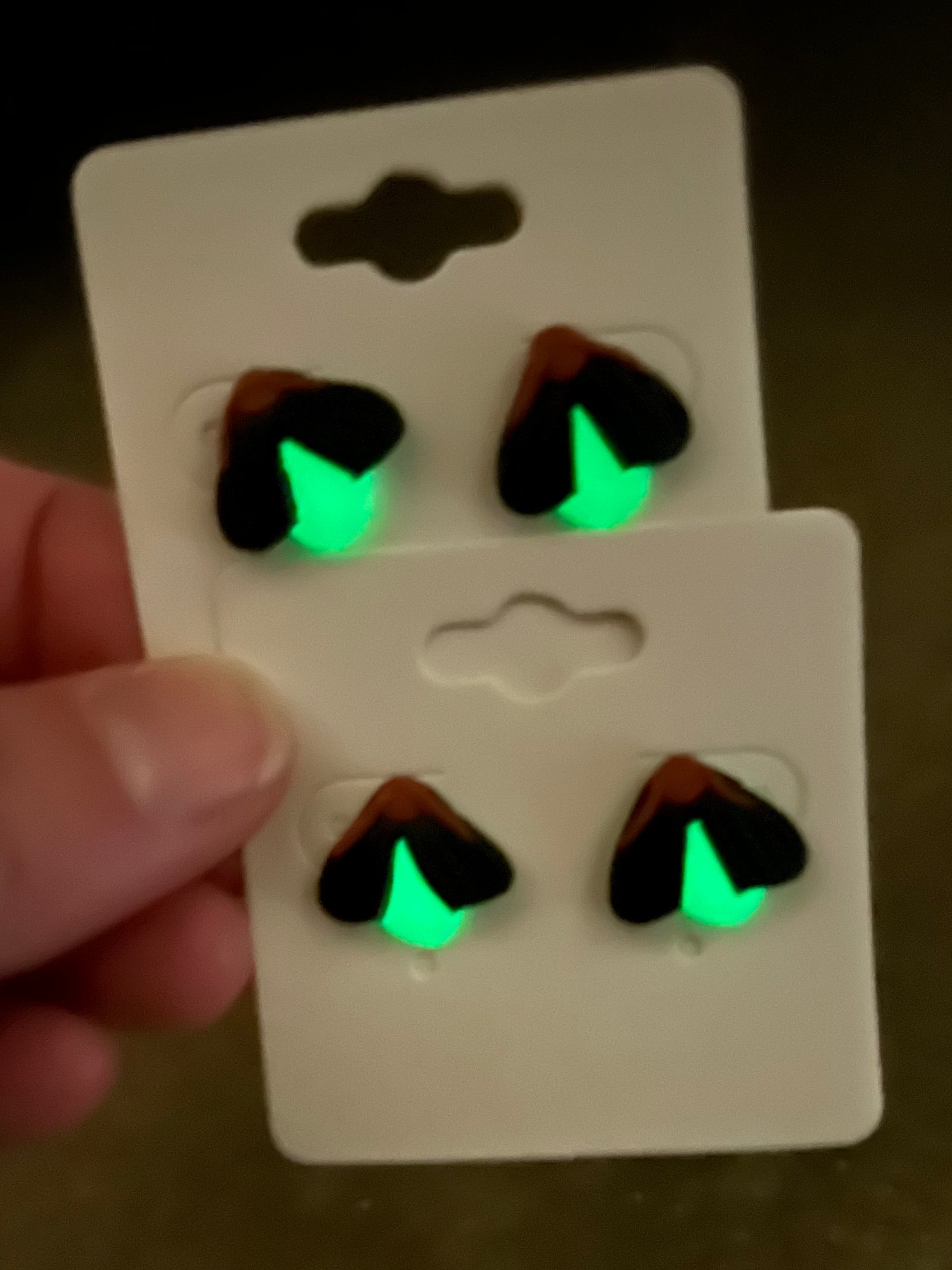 Glow in the dark firefly earrings polymer clay handmade by West Cove