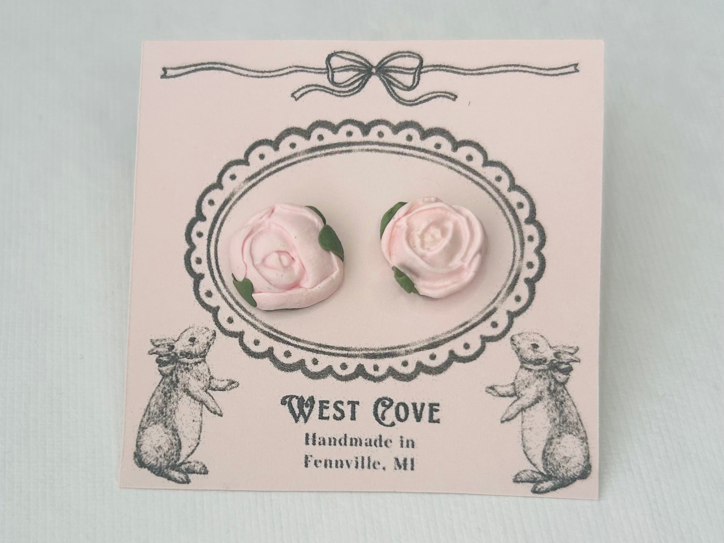 Pink Roses | Polymer Clay | Stud Earrings by West Cove