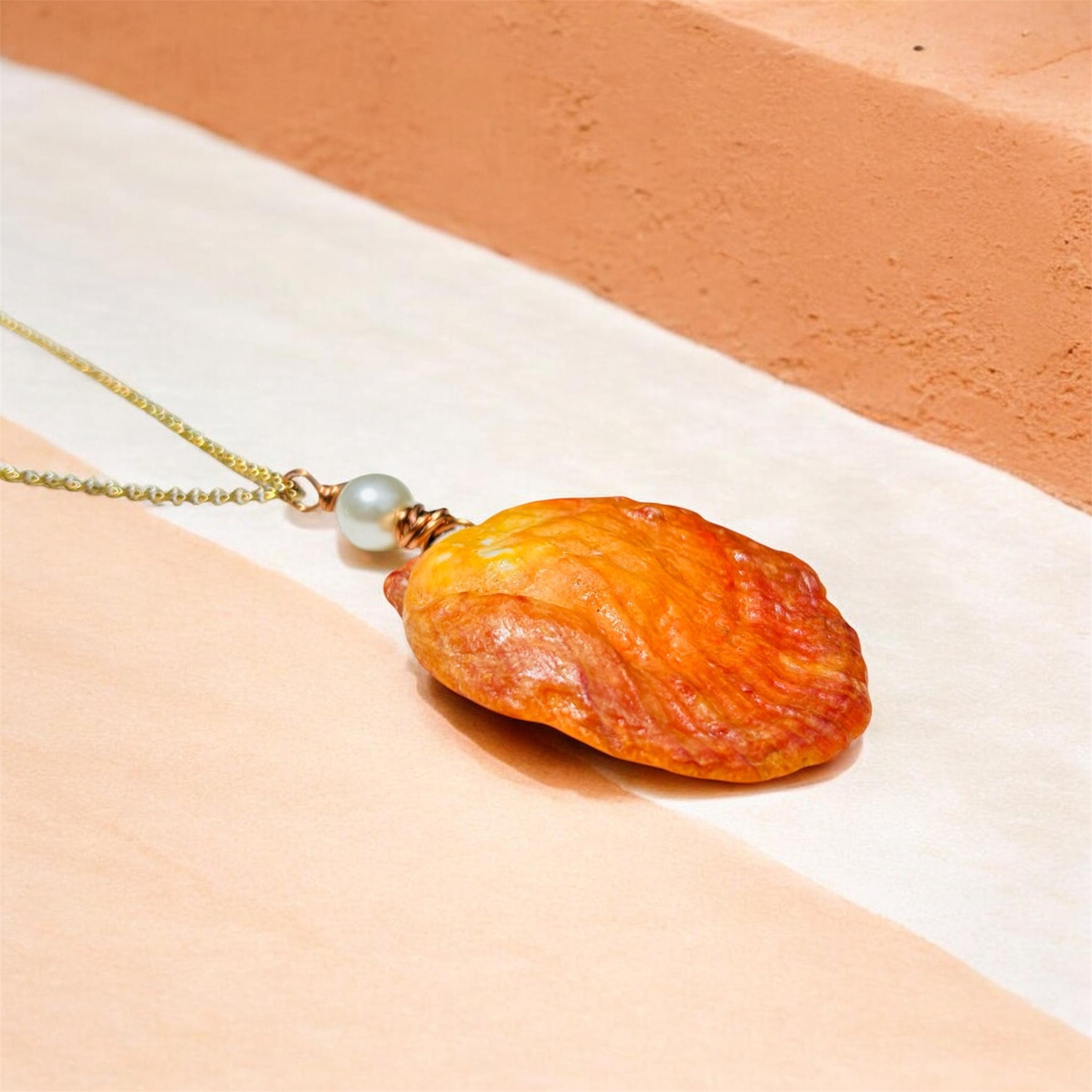 Ancient Sun & Sea – Handcrafted Lion’s Paw Shell & Freshwater Pearl Statement Necklace by West Cove