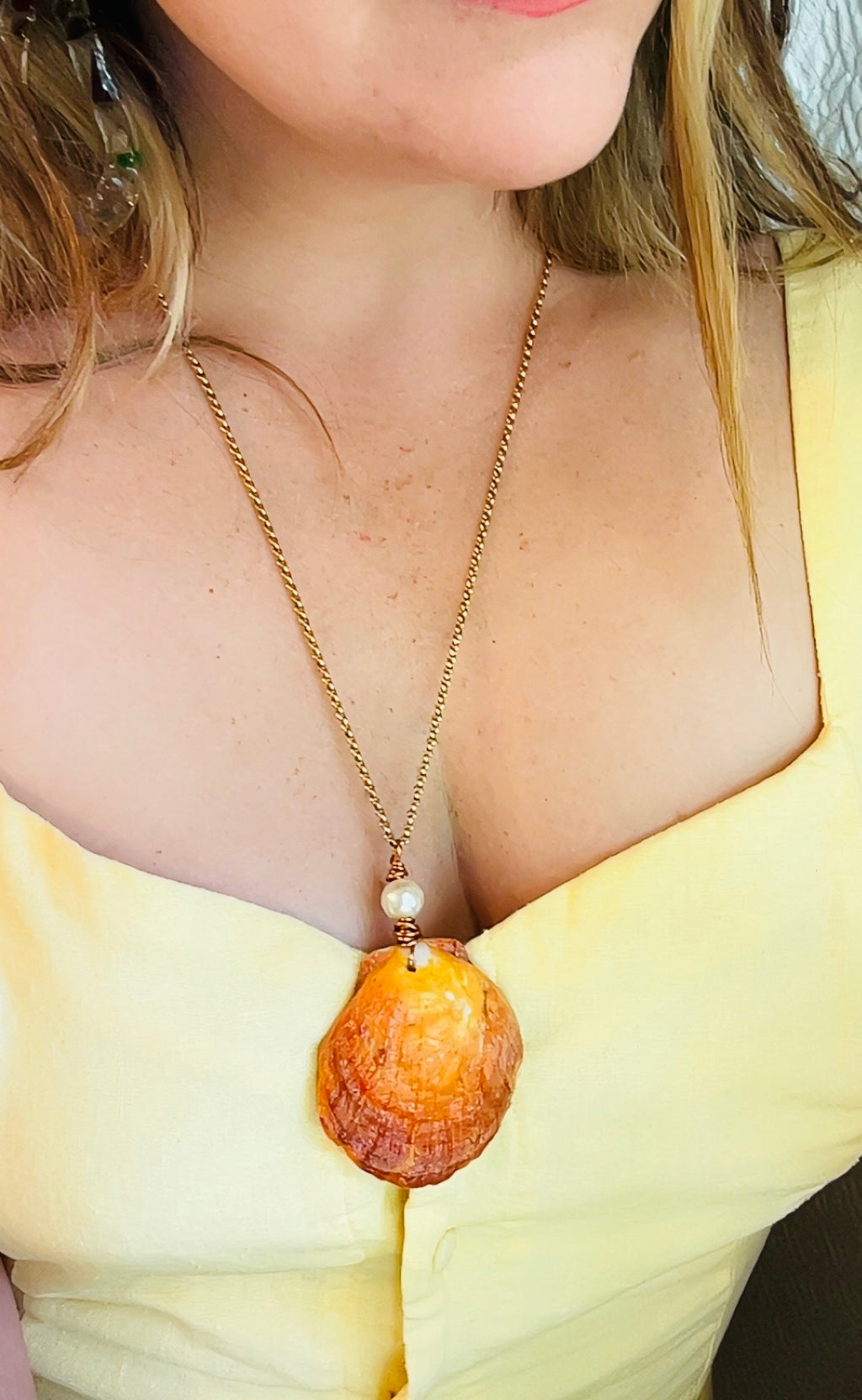 Ancient Sun & Sea – Handcrafted Lion’s Paw Shell & Freshwater Pearl Statement Necklace by West Cove