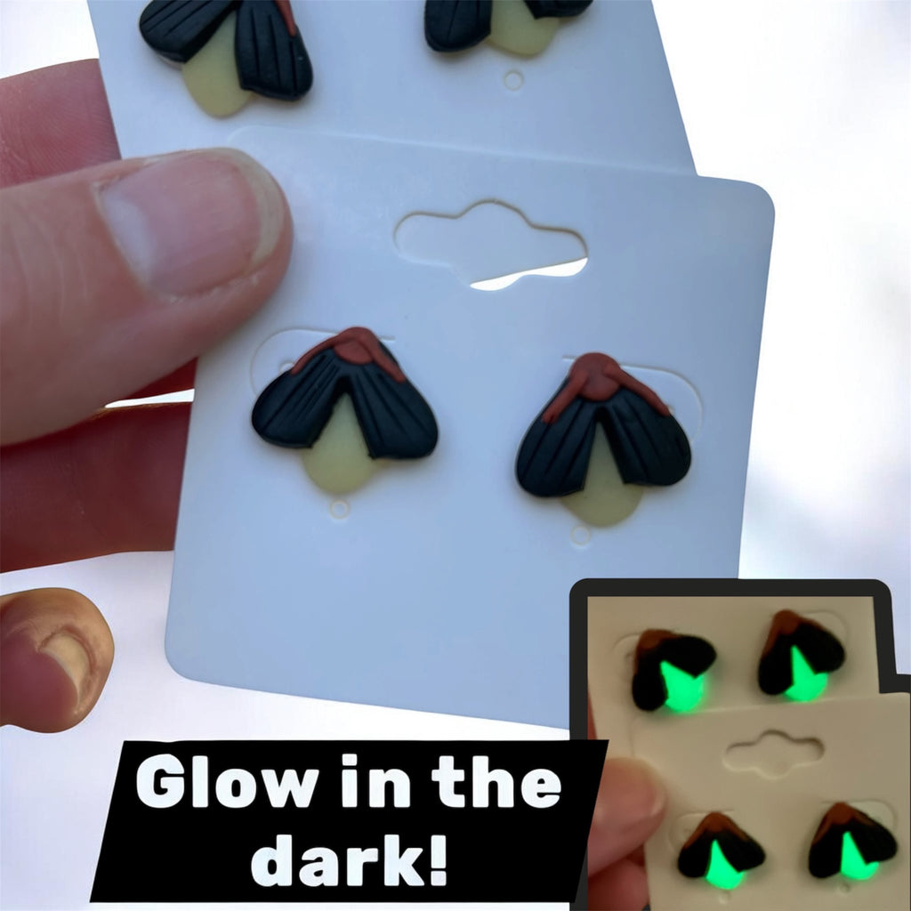 Glow in the dark firefly earrings polymer clay handmade by West Cove