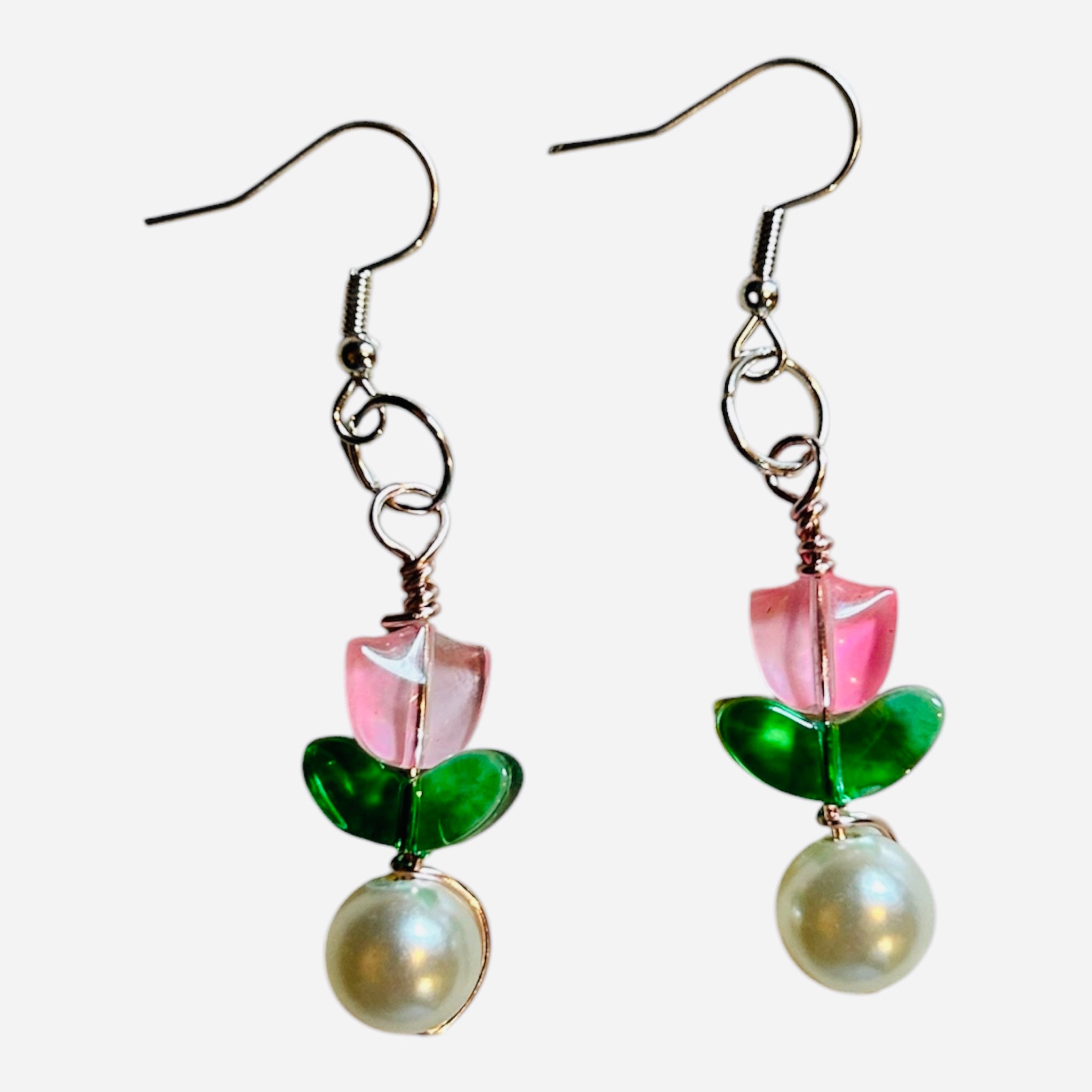 Beaded Tulip Earrings With Sterling Silver Hooks Michigan by West Cove