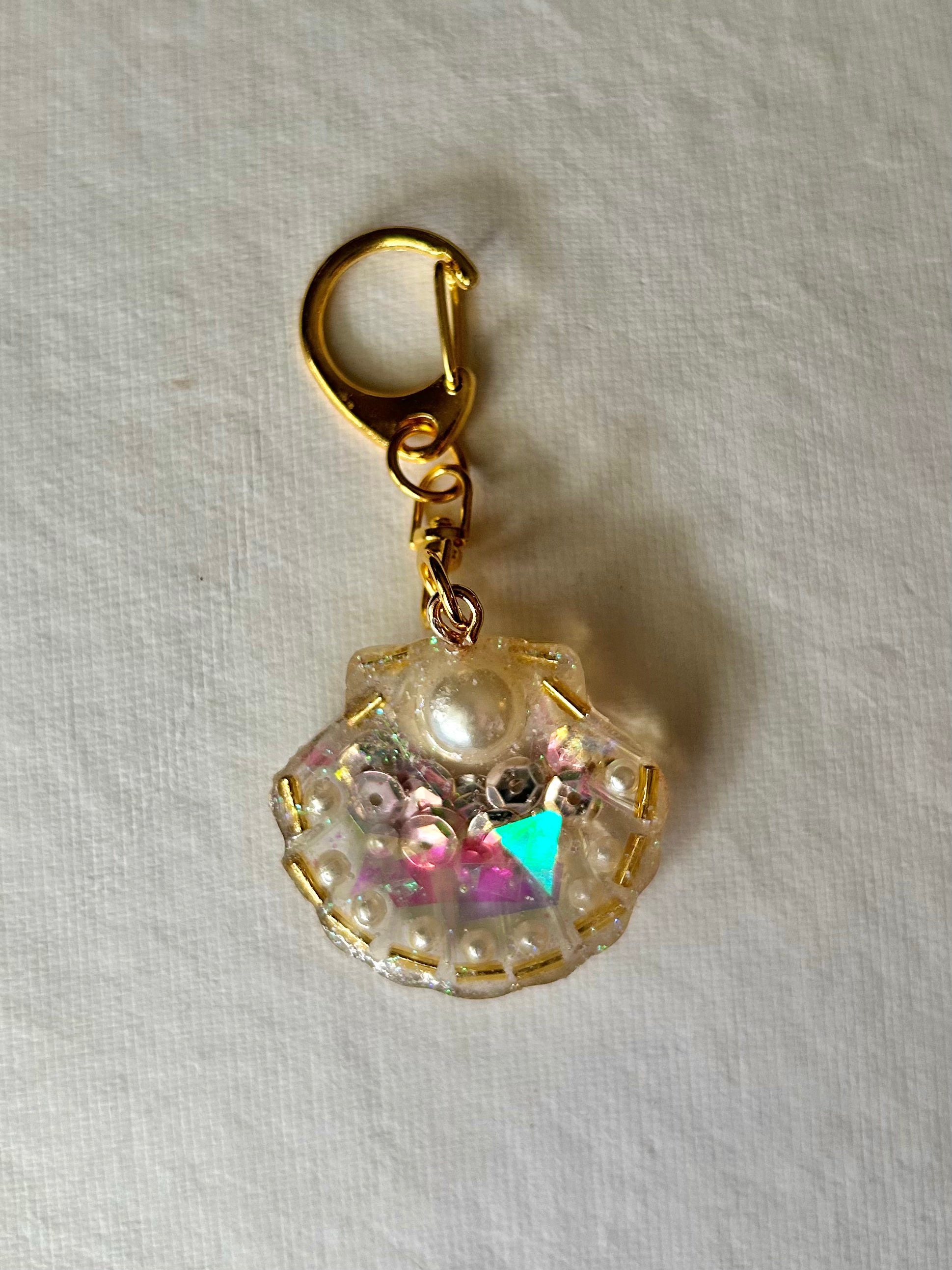 Handmade Beaded sparkle Shell Keychain Bag Charm by West Cove