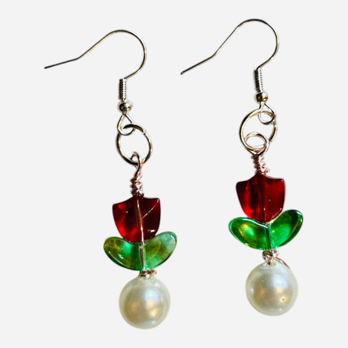 Beaded Tulip Earrings With Sterling Silver Hooks Michigan by West Cove