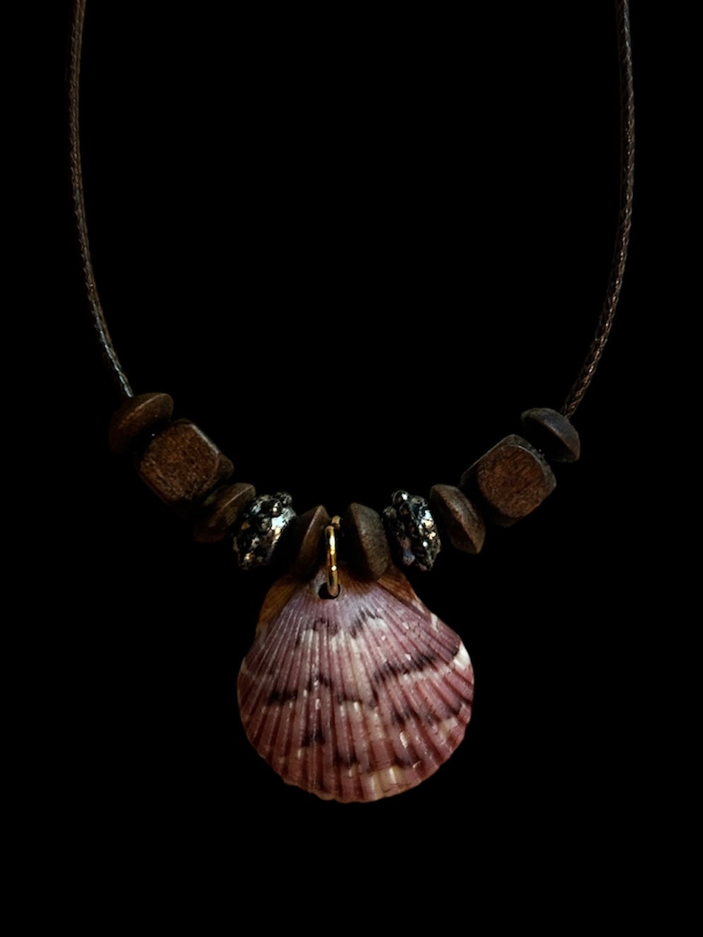 Shell Necklace with vintage wood beads. by West Cove