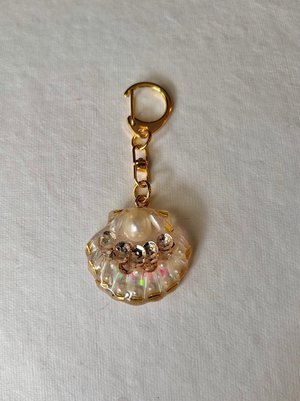 Handmade Beaded sparkle Shell Keychain Bag Charm by West Cove