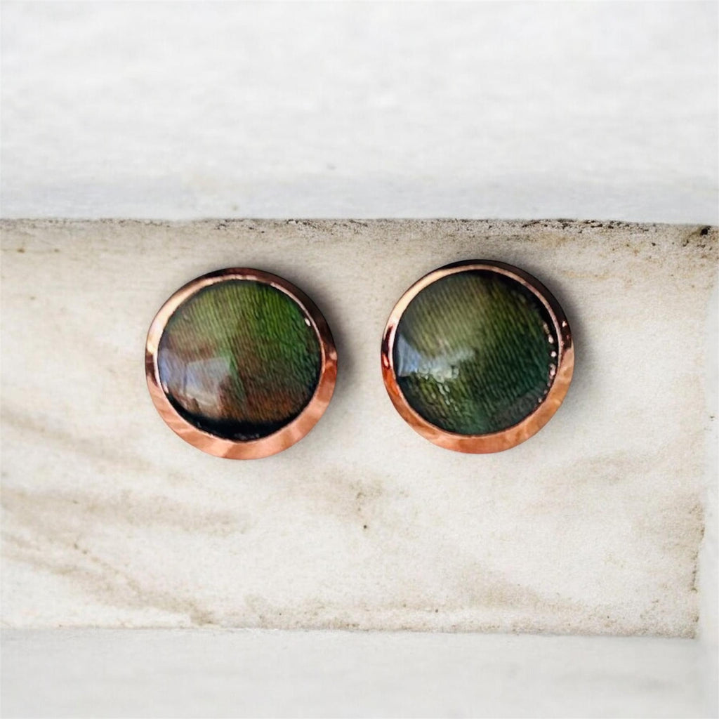 Genuine Turkey Feather Stud Earrings Rose Gold Handmade Michigan by West Cove