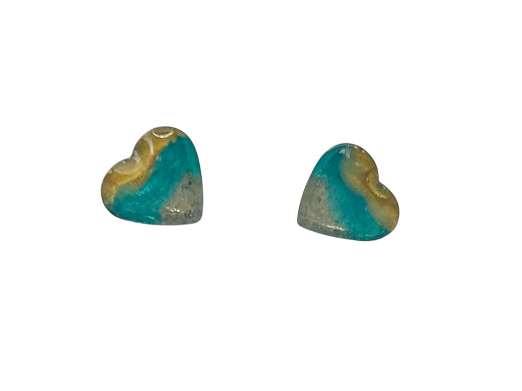 Sunset heart earrings with Oval Beach sand by West Cove