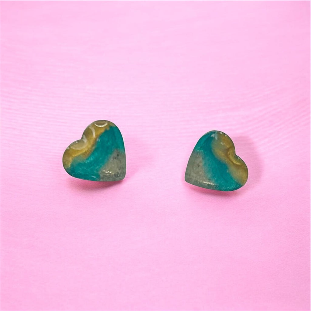 Sunset heart earrings with Oval Beach sand by West Cove