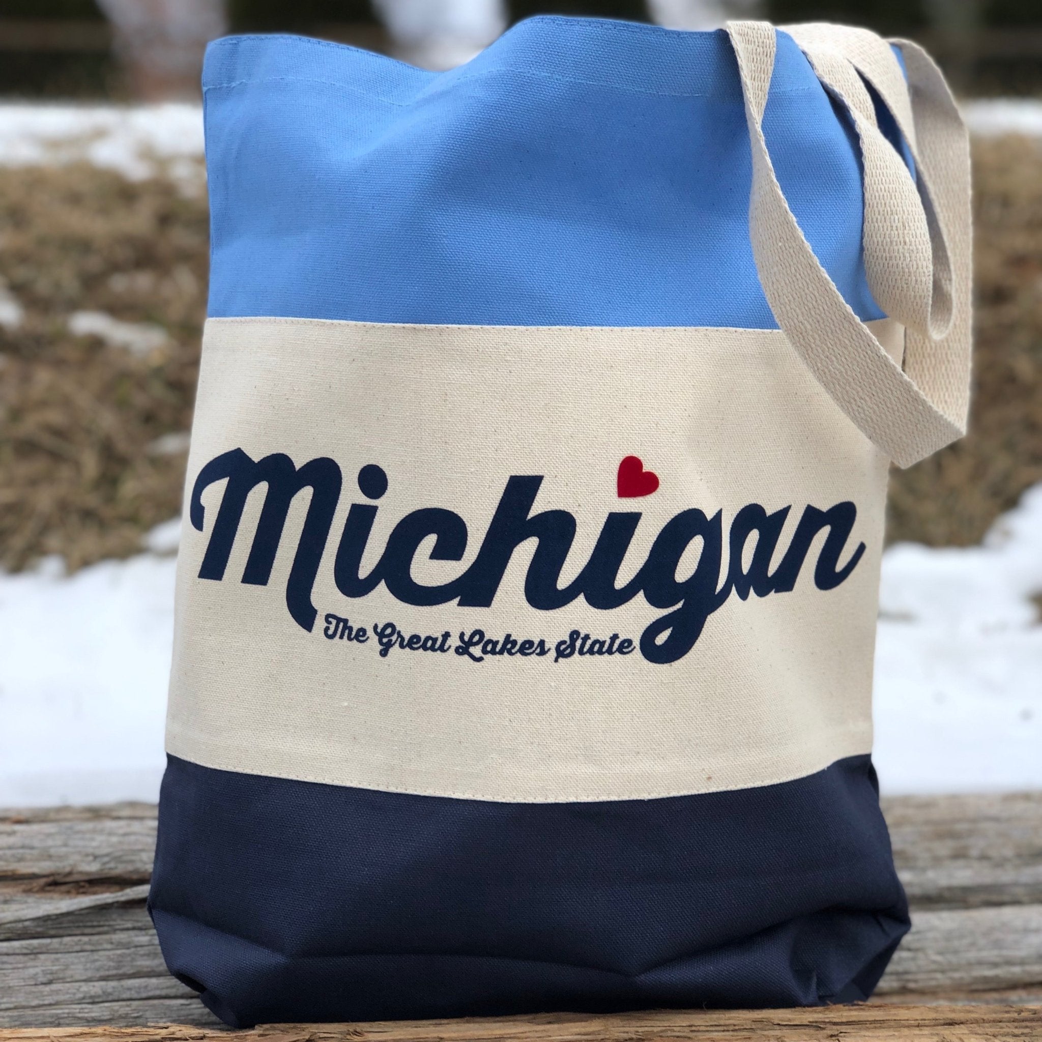 Tote Bag - Michigan TGLS Stripe – Blue/Navy by Detroit Shirt Company