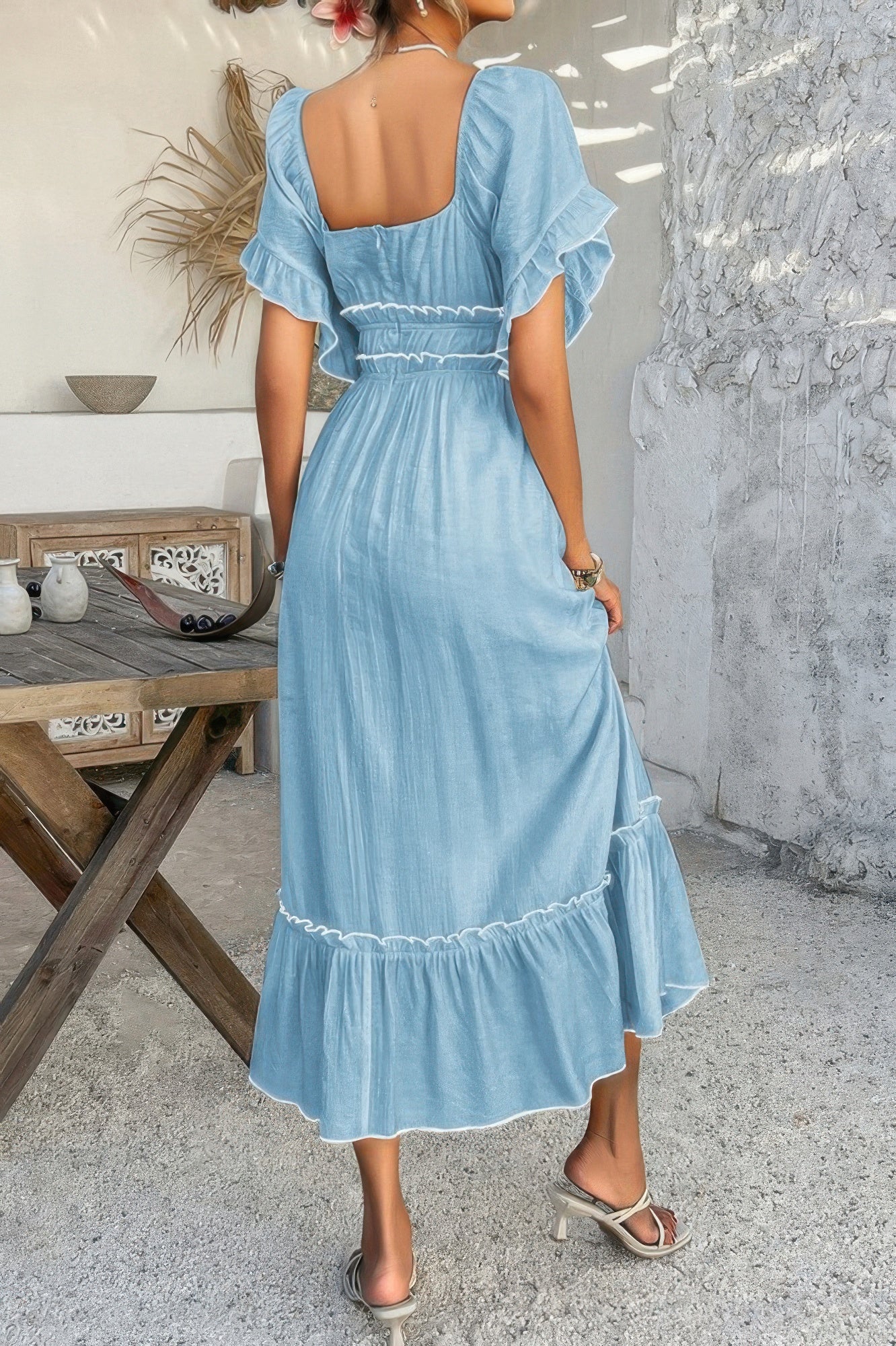 Off Shoulder Bodycon Backless Ruffle Trim Dress