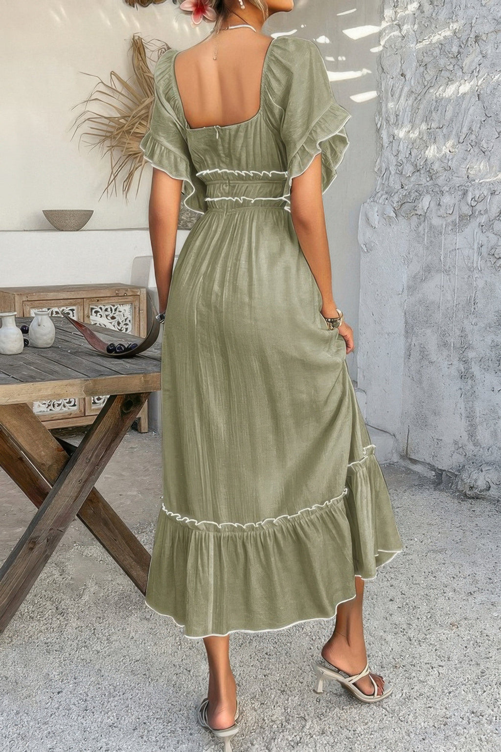 Off Shoulder Bodycon Backless Ruffle Trim Dress