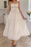 Solid Halter Ruched Textured Tiered Full Dress
