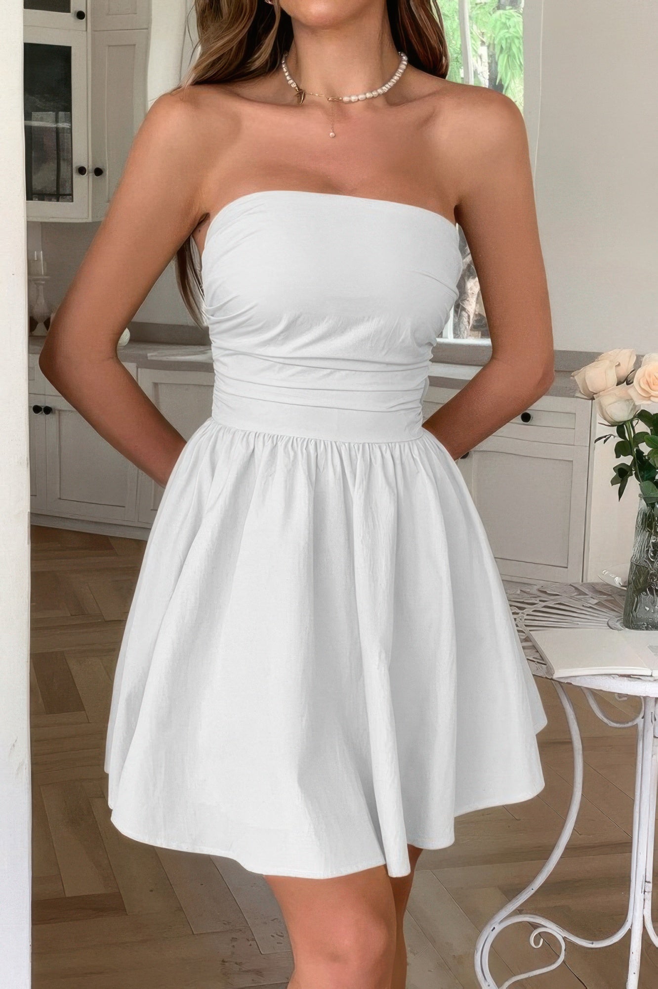 Solid Off Shoulder Tube Elastic Waist Dress