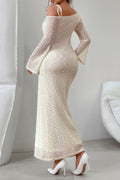 Solid Off Shoulder Bodycon Long Sleeve Dress