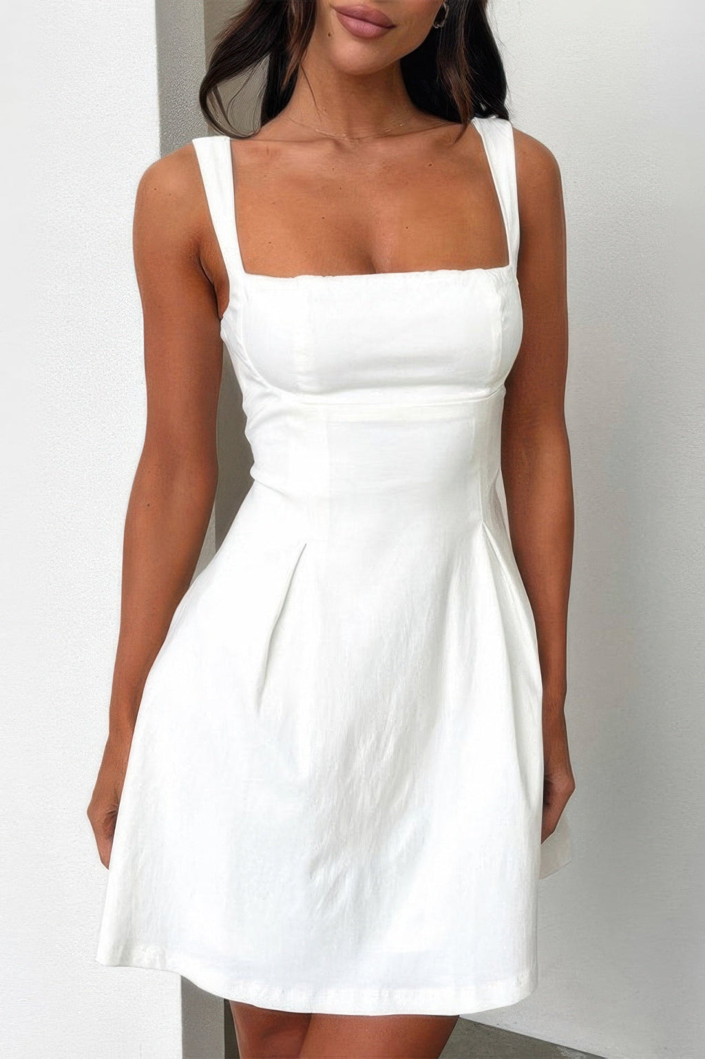 Solid Sleeveless Fit Wide Strap A Line Dress