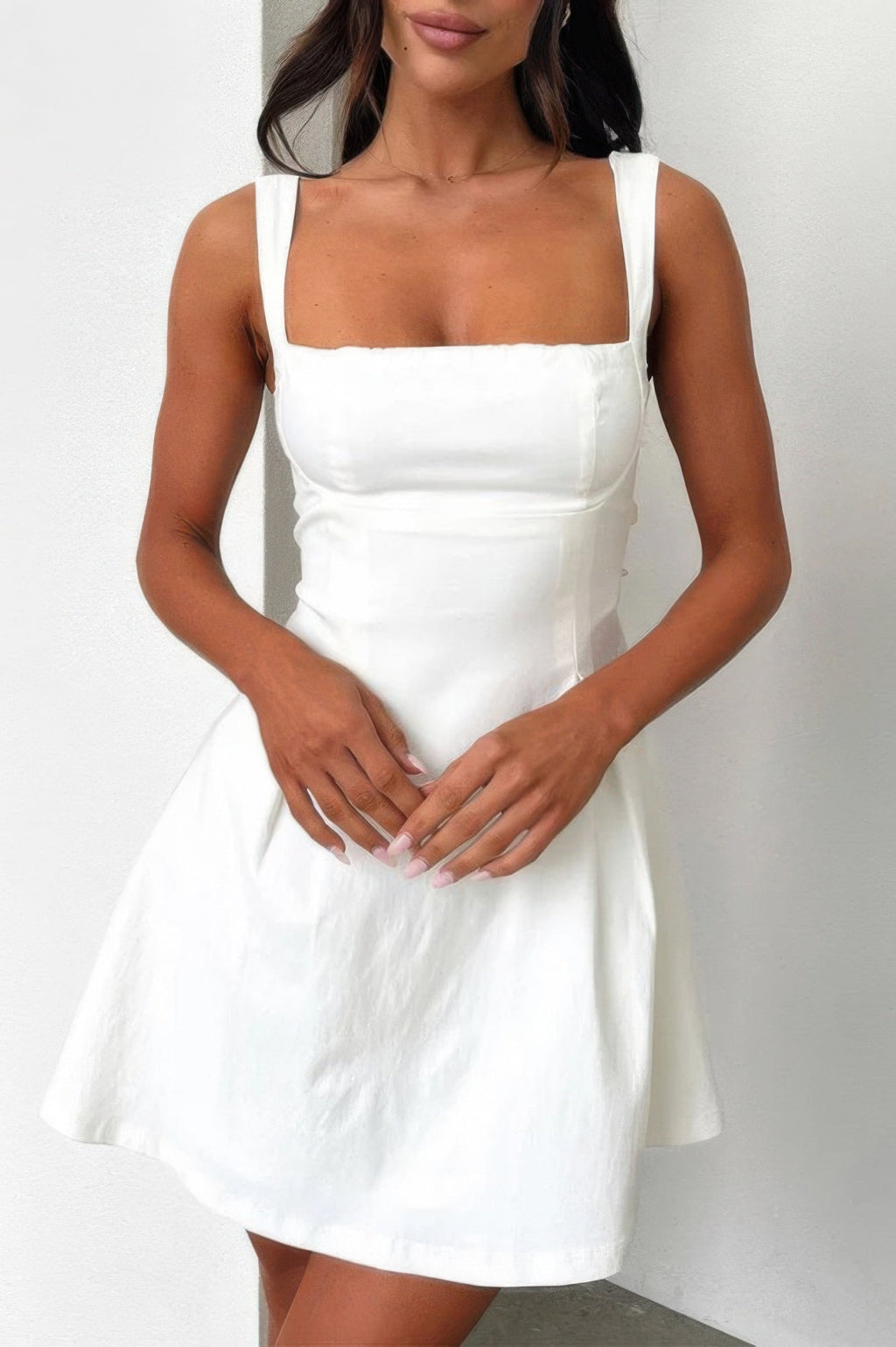 Solid Sleeveless Fit Wide Strap A Line Dress