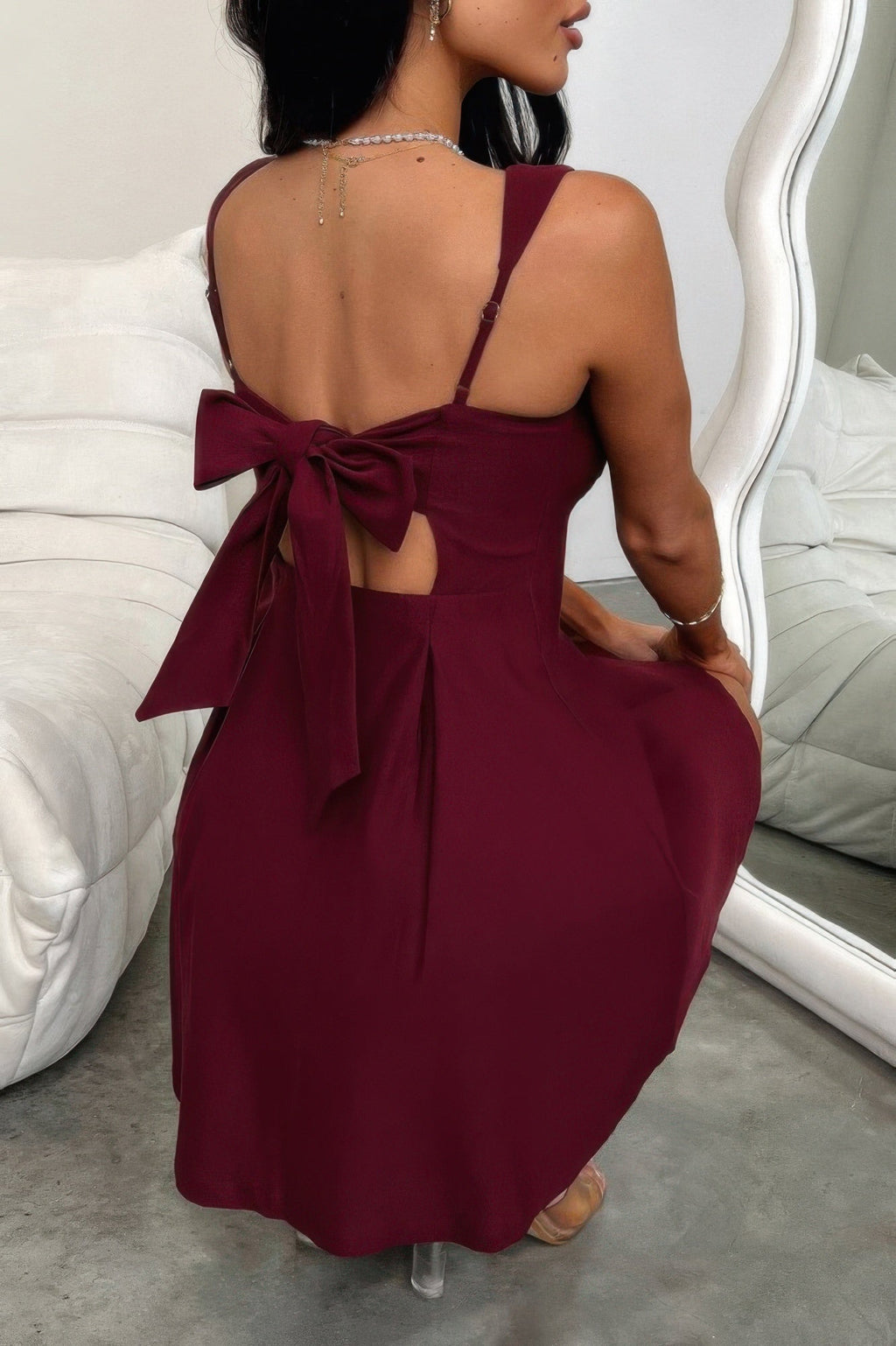 Solid Sleeveless Fit Wide Strap A Line Dress