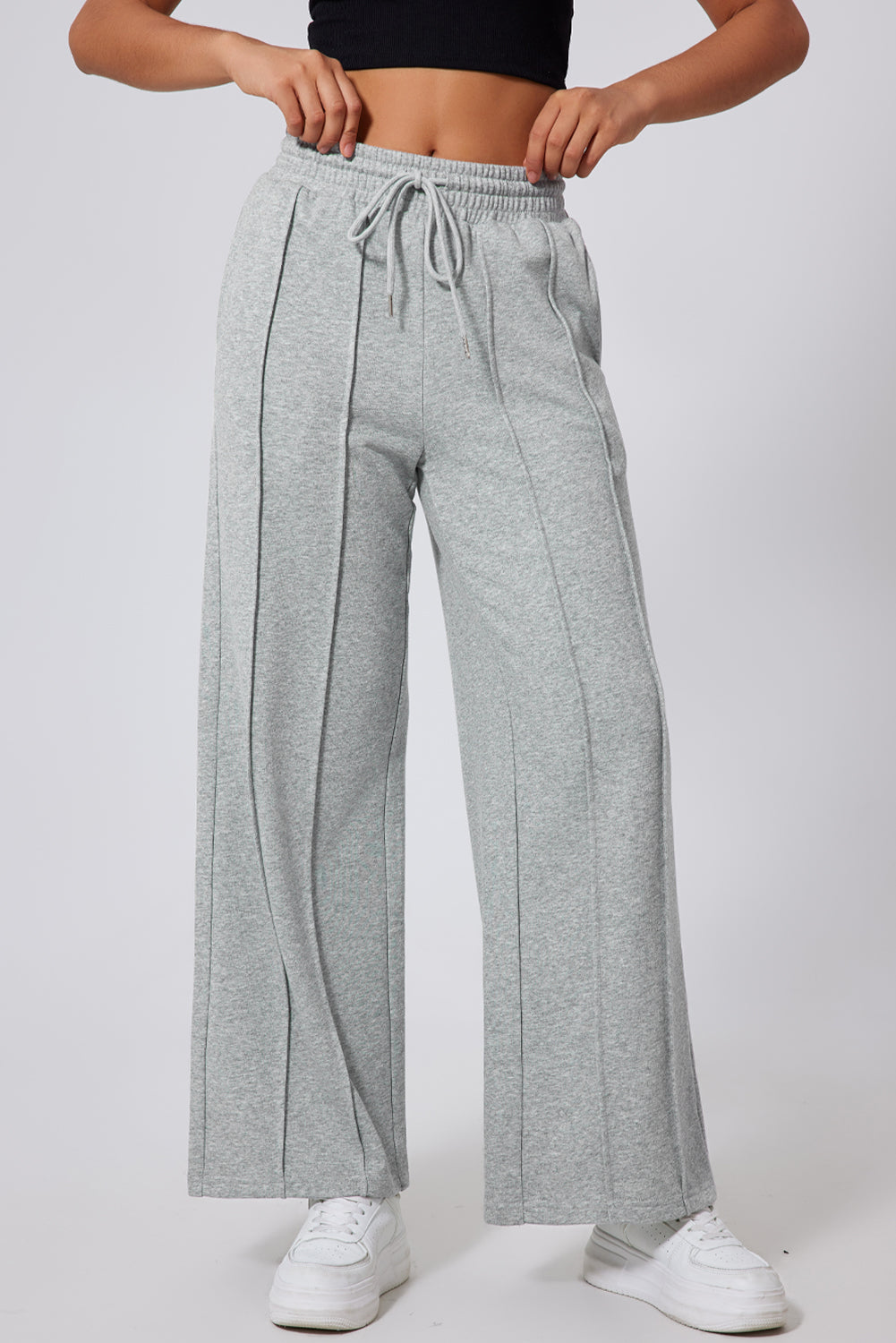 Solid Seam Drawstring Wide Leg Sweatpants by Pretty Bash