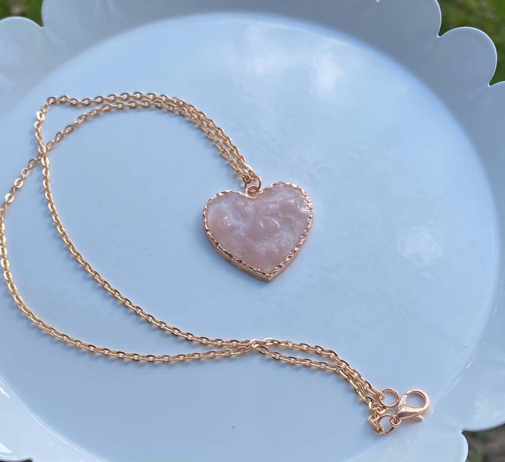 Rose Quartz Heart Necklacke