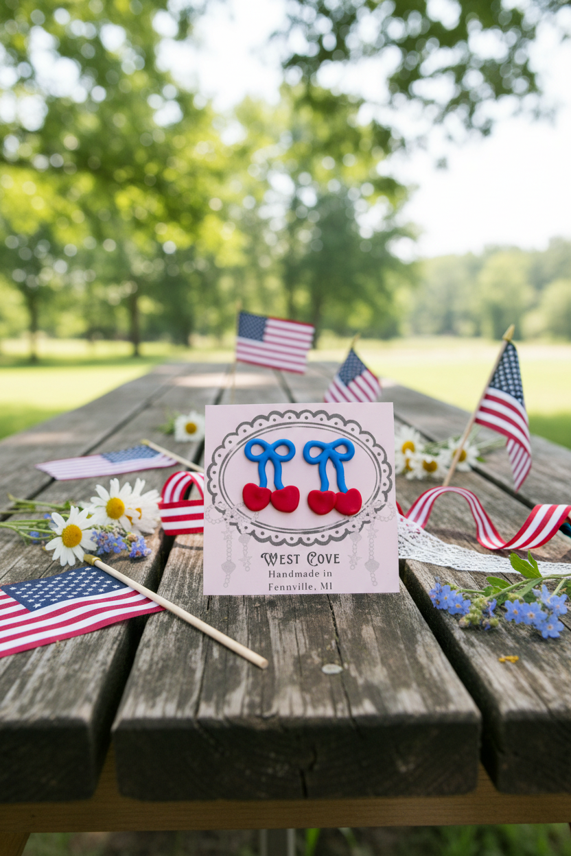 Cherry Bomb Earrings | Handmade Polymer Clay | 4th of July | Hypoallergenic Steel by West Cove